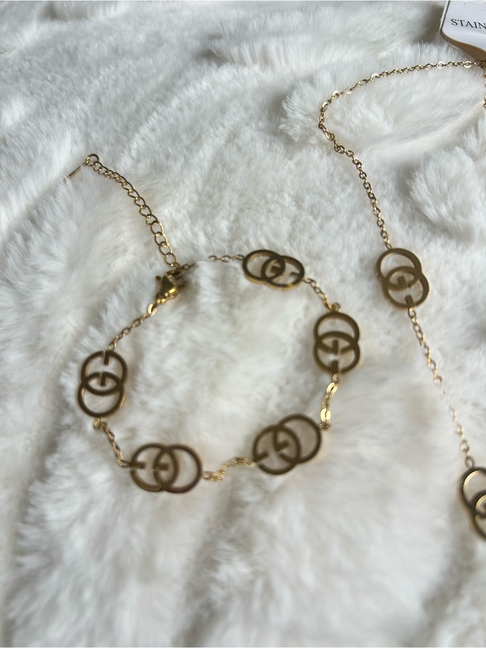 Necklace, Bracelet, Earrings Set, Titanium Steel 18K Gold Plated. - Picture 4 of 6